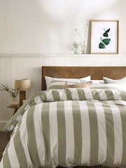 Green/White Stripe Duvet Cover and Pillowcase Set - Image 1 of 4