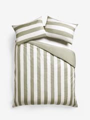 Green/White Stripe Duvet Cover and Pillowcase Set - Image 3 of 4