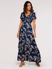 Apricot Blue Multi Watercolour Floral Smock Maxi Dress - Image 1 of 4