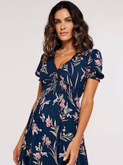 Apricot Blue Multi Watercolour Floral Smock Maxi Dress - Image 2 of 4