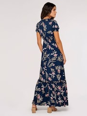 Apricot Blue Multi Watercolour Floral Smock Maxi Dress - Image 4 of 4