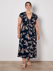 Apricot Blue Multi Watercolour Floral Smock Maxi Dress - Image 5 of 8