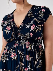 Apricot Blue Multi Watercolour Floral Smock Maxi Dress - Image 6 of 8