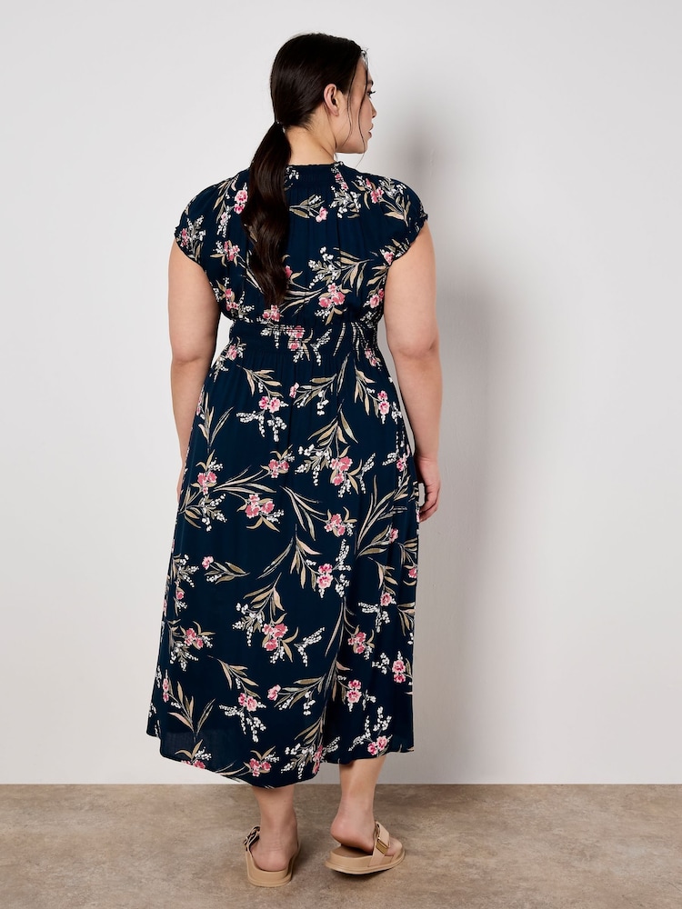 Apricot Blue Multi Watercolour Floral Smock Maxi Dress - Image 8 of 8