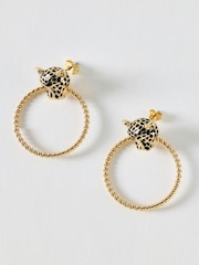 Oliver Bonas Black Laura Leopard Stud Hoop Earrings - Image 1 of 3