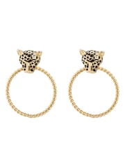 Oliver Bonas Black Laura Leopard Stud Hoop Earrings - Image 3 of 3