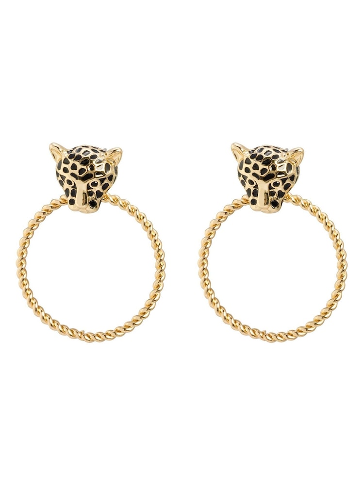 Oliver Bonas Black Laura Leopard Stud Hoop Earrings - Image 3 of 3 Oliver Bonas Black Laura Leopard Stud Hoop Earrings - Image 3 of 3