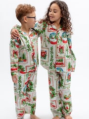 Cyberjammies Red Christmas Postcard Printed Long Sleeve Pyjamas Set - Image 2 of 3