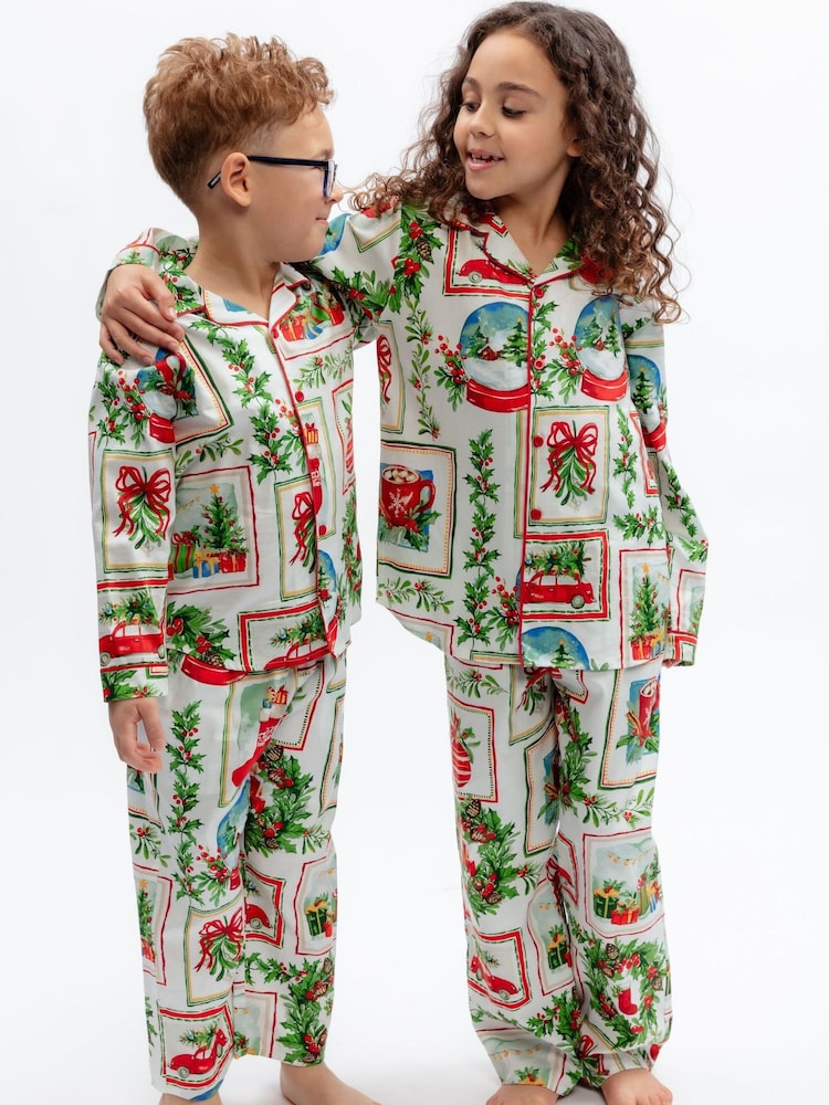 Cyberjammies Red Christmas Postcard Printed Long Sleeve Pyjamas Set - Image 2 of 3 Cyberjammies Red Christmas Postcard Printed Long Sleeve Pyjamas Set - Image 2 of 3