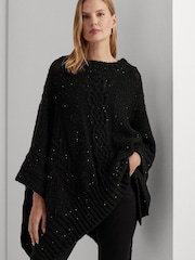Lauren Ralph Lauren Grey Cable Knit Mockneck Poncho - Image 1 of 6
