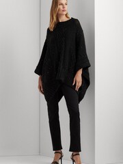 Lauren Ralph Lauren Grey Cable Knit Mockneck Poncho - Image 3 of 6