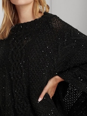 Lauren Ralph Lauren Grey Cable Knit Mockneck Poncho - Image 4 of 6