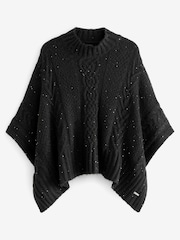 Lauren Ralph Lauren Grey Cable Knit Mockneck Poncho - Image 5 of 6