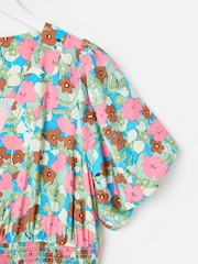 Oliver Bonas Pink Blue & Floral V-Neck Puff Sleeve Midi Dress - Image 5 of 5
