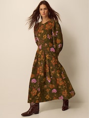 Monsoon Green Princella Floral Corduroy Midi Dress - Image 1 of 4