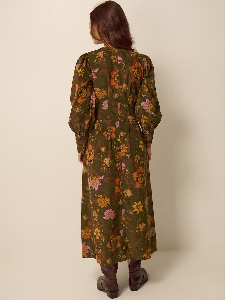 Monsoon Green Princella Floral Corduroy Midi Dress - Image 2 of 4
