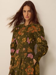 Monsoon Green Princella Floral Corduroy Midi Dress - Image 3 of 4