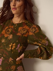 Monsoon Green Princella Floral Corduroy Midi Dress - Image 4 of 4