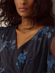Monsoon Blue Charlotte Floral Embroidered Mesh Midi Dress - Image 2 of 5