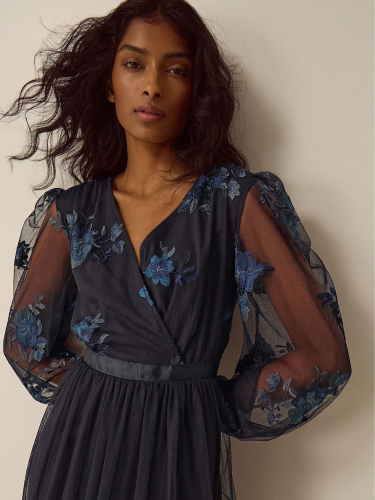 Monsoon Blue Charlotte Floral Embroidered Mesh Midi Dress - Image 5 of 5 Monsoon Blue Charlotte Floral Embroidered Mesh Midi Dress - Image 5 of 5