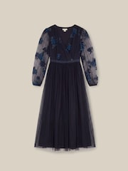 Monsoon Blue Charlotte Floral Embroidered Mesh Midi Dress - Image 6 of 6