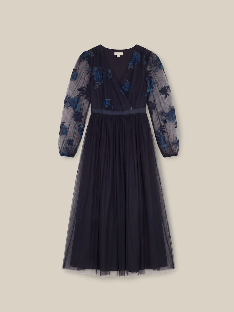 Monsoon Blue Charlotte Floral Embroidered Mesh Midi Dress - Image 6 of 6 Monsoon Blue Charlotte Floral Embroidered Mesh Midi Dress - Image 6 of 6