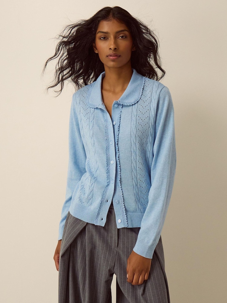 Monsoon Blue Carey Cable Knit Cardigan - Image 1 of 4 Monsoon Blue Carey Cable Knit Cardigan - Image 1 of 4