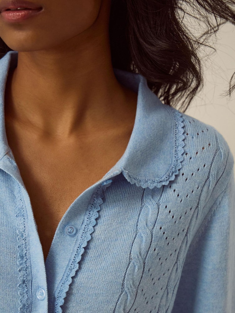 Monsoon Blue Carey Cable Knit Cardigan - Image 4 of 4 Monsoon Blue Carey Cable Knit Cardigan - Image 4 of 4