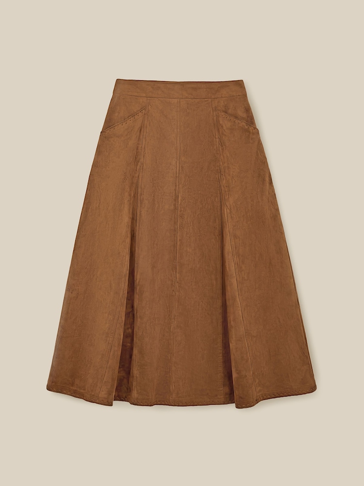 Monsoon Brown Josie Faux Suede Midi Skirt - Image 5 of 5 Monsoon Brown Josie Faux Suede Midi Skirt - Image 5 of 5
