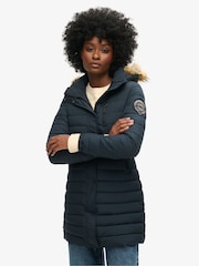 Superdry Blue Fuji Hooded Mid Length Puffer Jacket - Image 1 of 8
