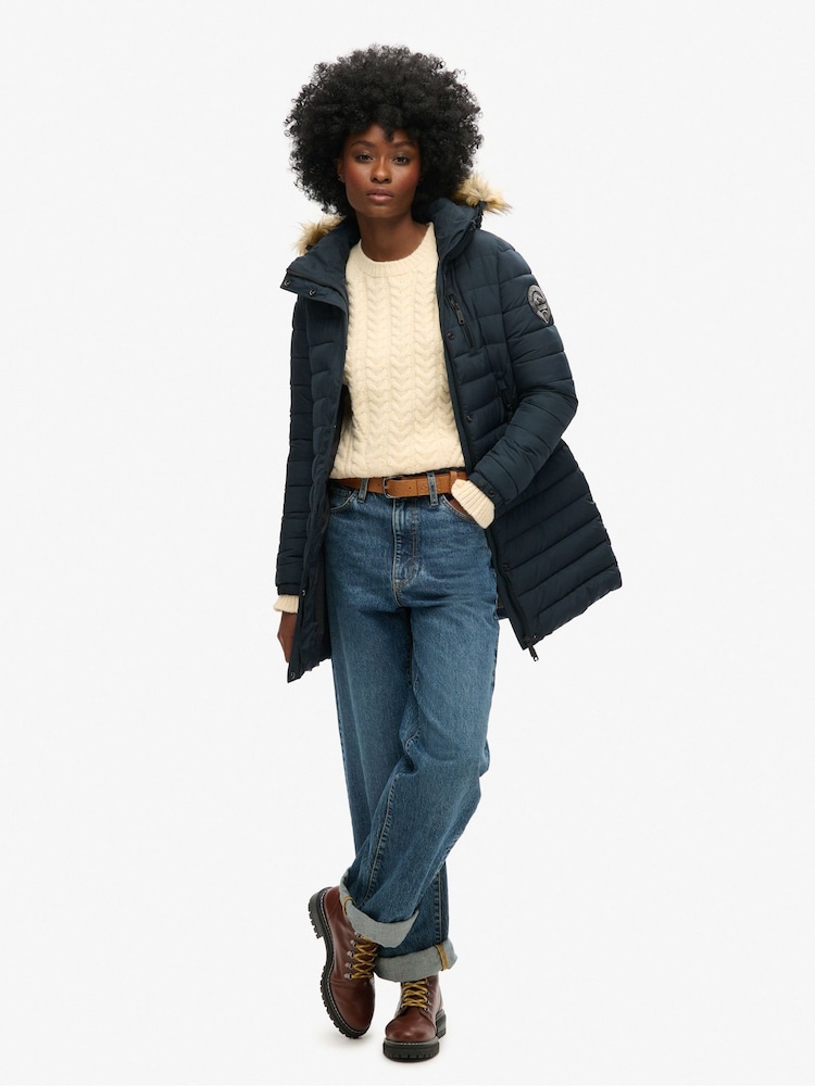 Superdry Blue Fuji Hooded Mid Length Puffer Jacket - Image 2 of 8