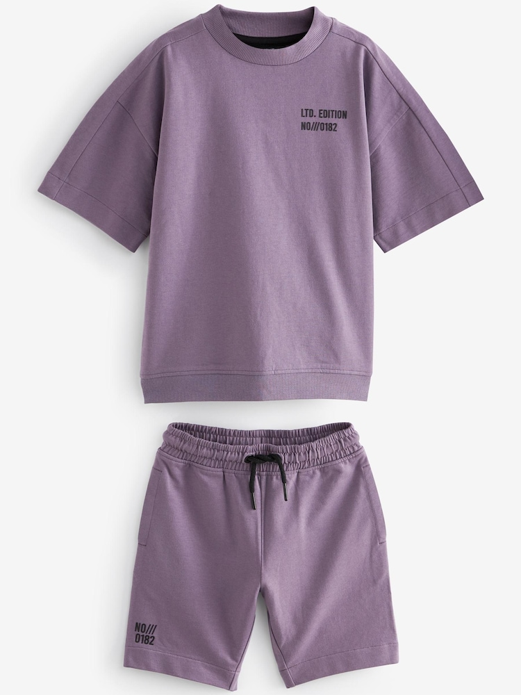 Purple 100% Cotton Midweight Shorts Sleeves Crew T-Shirt and Shorts Set (3-16yrs) - Image 1 of 3