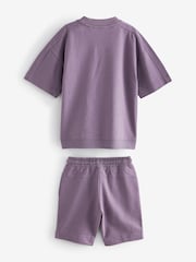 Purple 100% Cotton Midweight Shorts Sleeves Crew T-Shirt and Shorts Set (3-16yrs) - Image 2 of 3