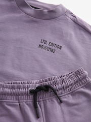 Purple 100% Cotton Midweight Shorts Sleeves Crew T-Shirt and Shorts Set (3-16yrs) - Image 3 of 3