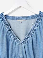 Oliver Bonas Blue Floral Embroidered V-Neck Denim Mini Dress - Image 4 of 5