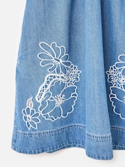 Oliver Bonas Blue Floral Embroidered V-Neck Denim Mini Dress - Image 5 of 5