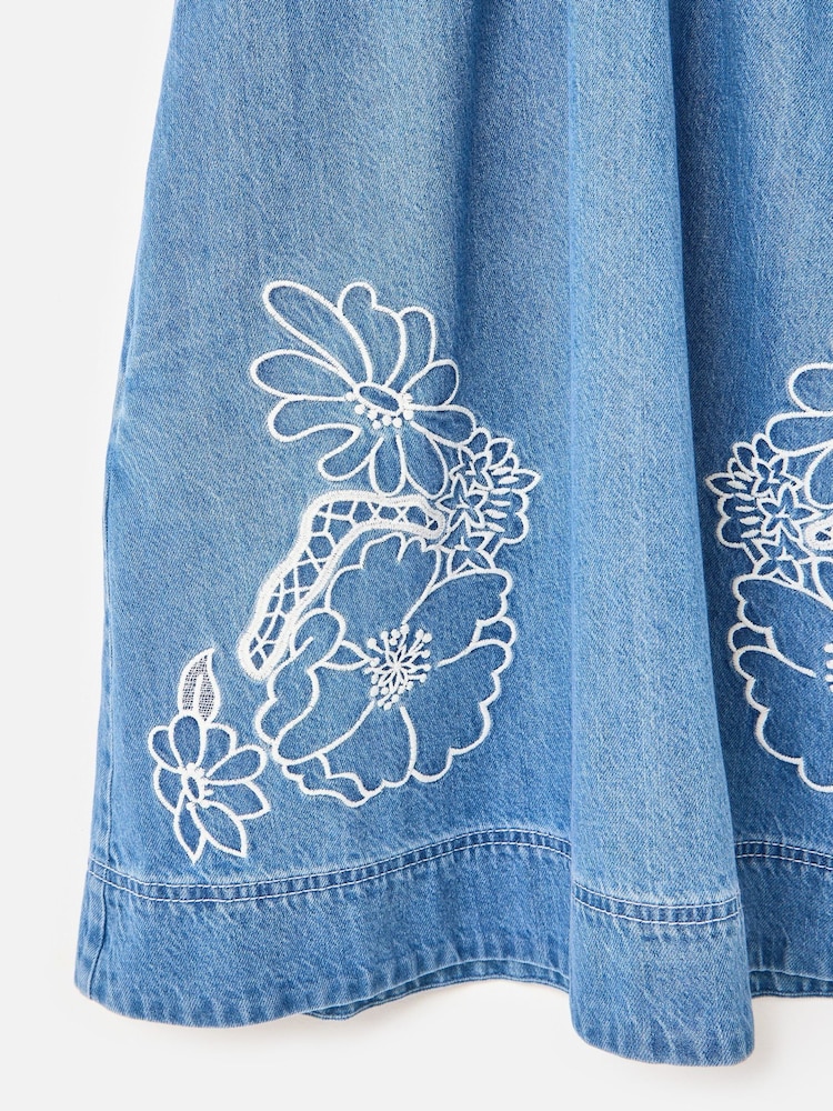 Oliver Bonas Blue Floral Embroidered V-Neck Denim Mini Dress - Image 5 of 5 Oliver Bonas Blue Floral Embroidered V-Neck Denim Mini Dress - Image 5 of 5