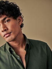 Forest Green Regular Fit Brushed Flannel Shirt - Image 1 of 7