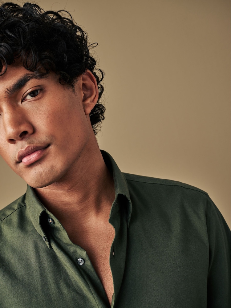 Forest Green Regular Fit Brushed Flannel Shirt - Image 1 of 7