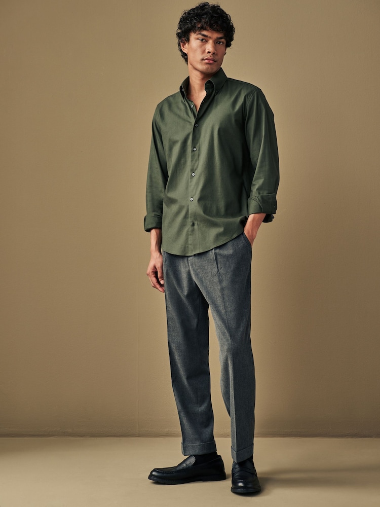 Forest Green Regular Fit Brushed Flannel Shirt - Image 2 of 7