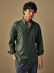 Forest Green Regular Fit Brushed Flannel Shirt - Image 4 of 7