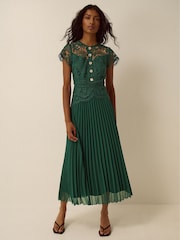 Monsoon Green Mila Lace Pleated Midi Dress - Image 1 of 5