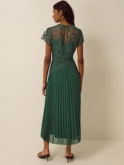 Monsoon Green Mila Lace Pleated Midi Dress - Image 2 of 5