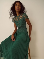 Monsoon Green Mila Lace Pleated Midi Dress - Image 3 of 5