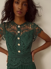 Monsoon Green Mila Lace Pleated Midi Dress - Image 4 of 5