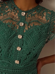 Monsoon Green Mila Lace Pleated Midi Dress - Image 5 of 5
