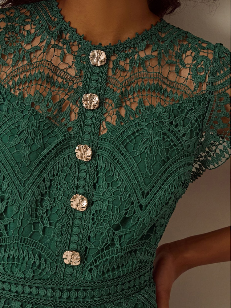 Monsoon Green Mila Lace Pleated Midi Dress - Image 5 of 5 Monsoon Green Mila Lace Pleated Midi Dress - Image 5 of 5