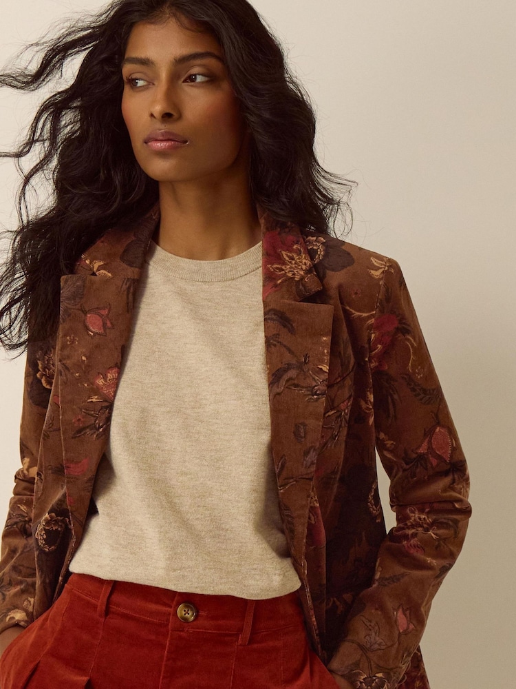 Monsoon Brown Princella Floral Corduroy Blazer - Image 2 of 5 Monsoon Brown Princella Floral Corduroy Blazer - Image 2 of 5