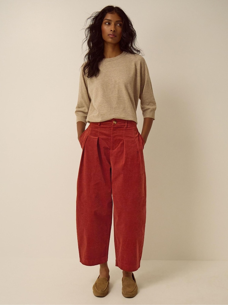 Monsoon Brown Mabel Corduroy Barrel Leg Trousers - Image 1 of 4 Monsoon Brown Mabel Corduroy Barrel Leg Trousers - Image 1 of 4