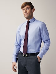 Light Blue/Burgundy Red Textured Regular Fit Single Cuff Shirt And Tie Pack - Image 1 of 8